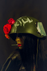 Glamour girl in helmet