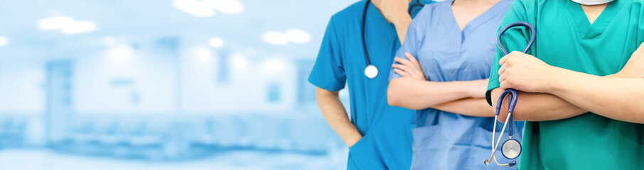Healthcare people group. Professional doctor working in hospital office or clinic with other...