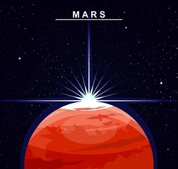 Image of the planet Mars. The fourth planet of the solar system. Science and education. Flat style. Cartoon. © Denis