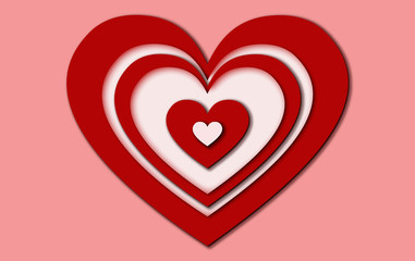 Vector illustration of decorative Valentines Day heart. Abstract, red background. Symbol of love and romance  