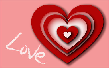 Vector illustration of decorative Valentines Day heart. Abstract, red background. Symbol of love and romance. Hand drawn calligraphy lettering Happy Valentine's Day  