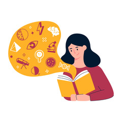 Girl is reading a book vector illustration, learning, education