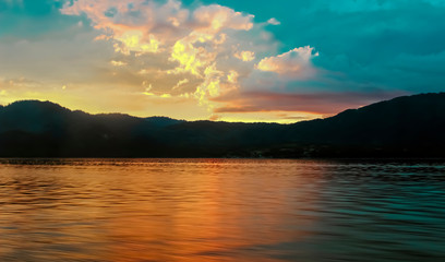 Lake in the mountains with cold water