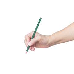 Woman's hand holding pencil isolated on white background with clipping path