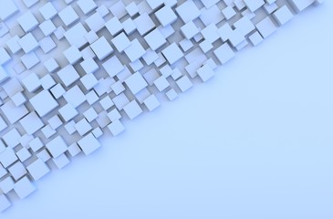 light blue geometric cube shapes  background. for design decorate. Realistic 3D render.