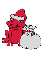 weihnachten winter weihnachtsmann geschenke nikolaus sack mütze frosch sizend süß niedlich lustig comic cartoon clipart froschkönig kröte