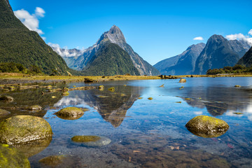 Milford Sound, New Zealand. - Mitre Peak is the iconic landmark of Milford Sound in Fiordland...