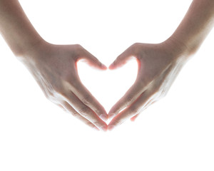 Woman hands in heart shaped isolated on white background