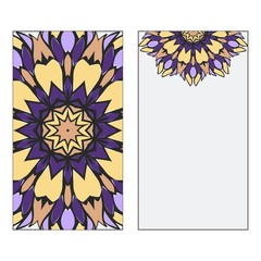 Purple, yellow color Set of two Indian country mandala ornament concept. Ethnic design, on festive and background. Vector background. Card or invitation. Islam, arabic, indian, ottoman motifs.