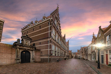 Dutch cityscape with nobody during a dull sky and raining day at Dordrecht, Netherlands