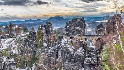 Vitrage gordijnen De Bastei Brug Basteibrücke im Winter
