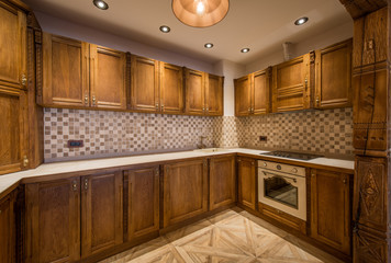 Rustic wooden kitchen and modern appliances