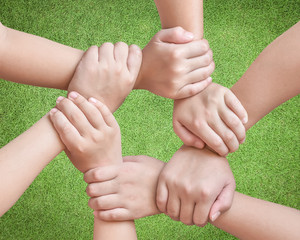 Circle of friend's unity , kid's friendship concept with isolated children's hands bonding in circle