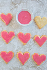 Heart shaped cookies with pink icing