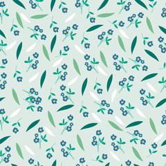 blue flower and leaves seamless pattern