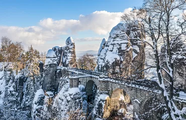 Foto auf Acrylglas Basteibrücke Basteibrücke im Winter