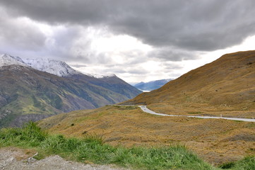 Scenic spots of Crown Range Road on the South Island, New Zealand 