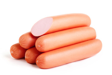 Sausages close up on white background macro