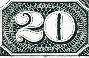 closeup of 20 dollar bill