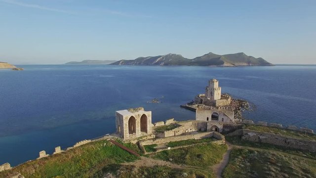 Aerial, Methoni castle and greek ocean