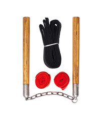 wooden nunchuck on white isolated background