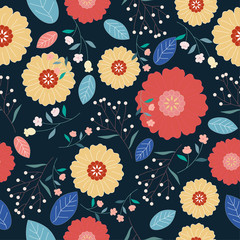 yellow and orange flower and leaves seamless pattern