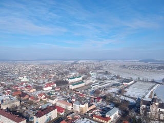 aerial view of Nesvzih, Belarus in winter 