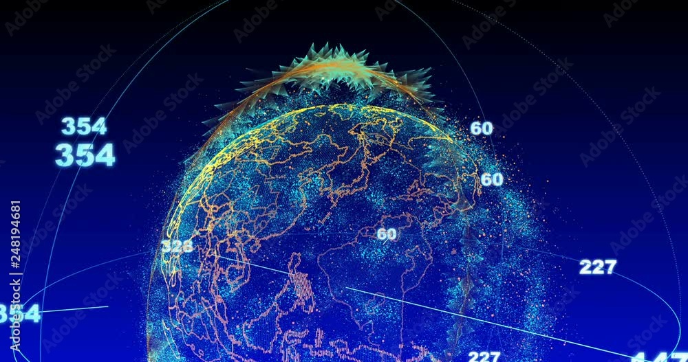 Poster abstract globe with particles and plexus structure. digital technology planet with continent forming