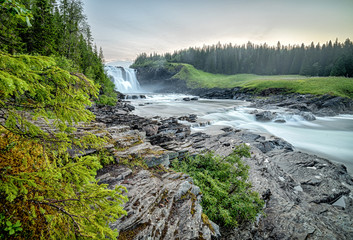 Evening view for Tannforsen waterfall