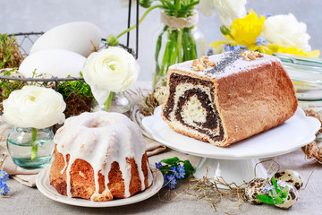 Poppy seed cake on easter table.