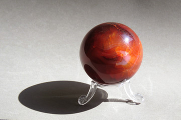 Carnelian Gemstone Sphere on Stand with Shadow