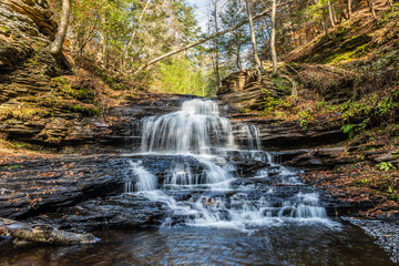 Falling Water in Autumn at Ricketts Glen State Park of Pennsylvania