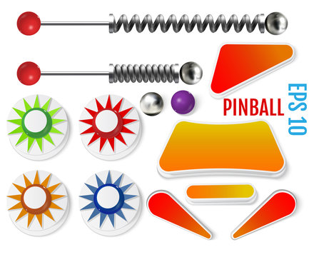 Pinball elements. Realistic set with different tools.