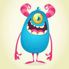 Cartoon one eyed monster cyclops. Funny Halloween illustration