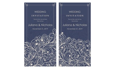 Wedding invitation cards.  Hand drawn floral doodle background. Flowers Pattern. Retro ornament. Summer ornament. Vector illustration. - 248201623