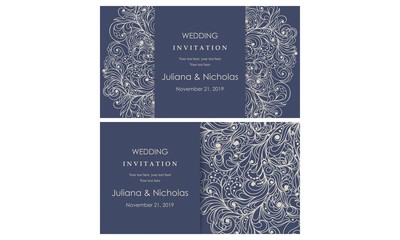 Wedding invitation cards.  Hand drawn floral doodle background. Flowers Pattern. Retro ornament. Summer ornament. Vector illustration.