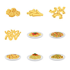 Isolated object of pasta and carbohydrate sign. Collection of pasta and macaroni stock symbol for web.