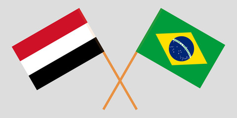 Brazil and Yemen. The Brazilian and Yemeni flags. Official colors. Correct proportion. Vector