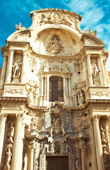 Obraz premium Facade of catholic cathedral in Spain.Architecture of baroque and renaissance style.