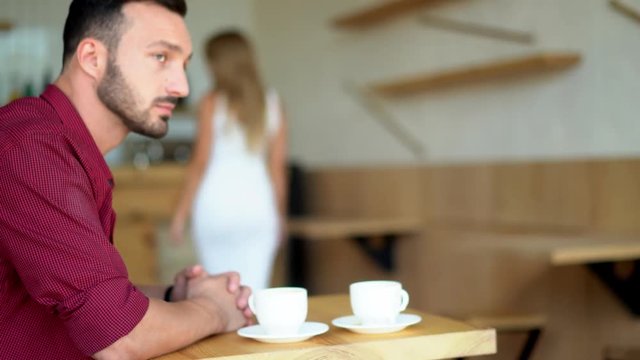 Beloved Couple Having Quarrel In Cafe And Jelaousy