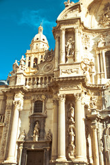 Fototapeta na wymiar Part of facade of catholic cathedral in Spain.Architecture of baroque and renaissance style.