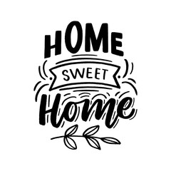 Hand drawn lettering with phrase home sweet home for print, textile, decor, poster, card. Modern brush calligraphy. - 248204229