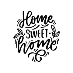 Hand drawn lettering with phrase home sweet home for print, textile, decor, poster, card. Modern brush calligraphy. - 248204252