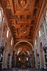 Rome, St. John Lateran Basilica (Basilica di San Giovanni in Laterano) main nave, church ceiling with its wonderful decorations