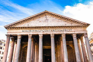 Facade of the Pantheon in Rome, Italy