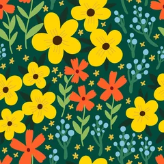 Schilderijen op glas Vector Wildflower pattern. Ditsy floral texture. Beautiful Spring field background. © iliveinoctober