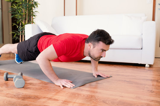 Man Doing Push Ups At Home