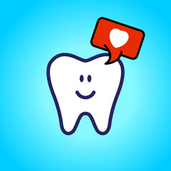 Protected tooth, healthy, white, happy tooth, dentistry, oral hygiene. speech bubble with a love symbol, heart. vector illustration