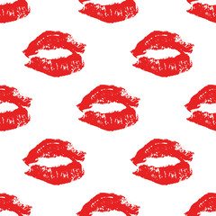 Realistic red sexy lips seamless pattern. Woman's mouth. Vector illustration for labels of cosmetic products, beauty salons, fabric and makeup artists.