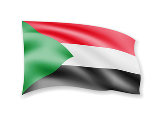 Waving Sudan flag on white. Flag in the wind.